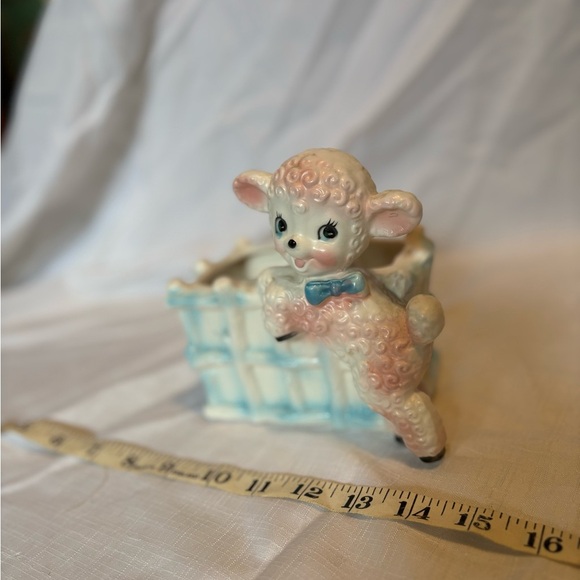 Vintage Lamb Planter with Blue Bow - Picture 3 of 10